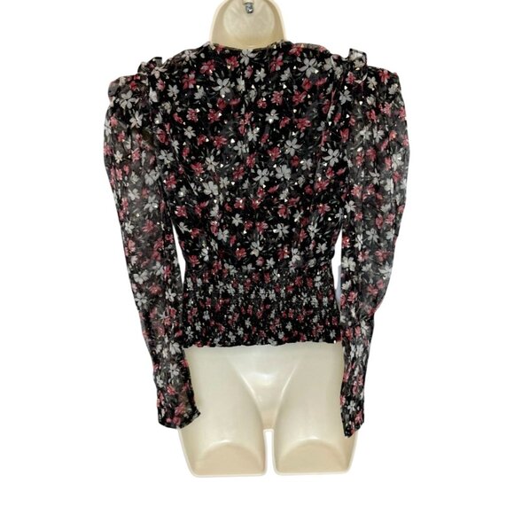 NEW ASTR The Label Beverly Black Floral Puff sleeve top NWT - Size XS - Picture 3 of 7